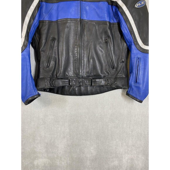 HJC Leather Jacket Mens 50 Black Blue Motorcycle Riding Gear Armor Zip - Picture 5 of 14
